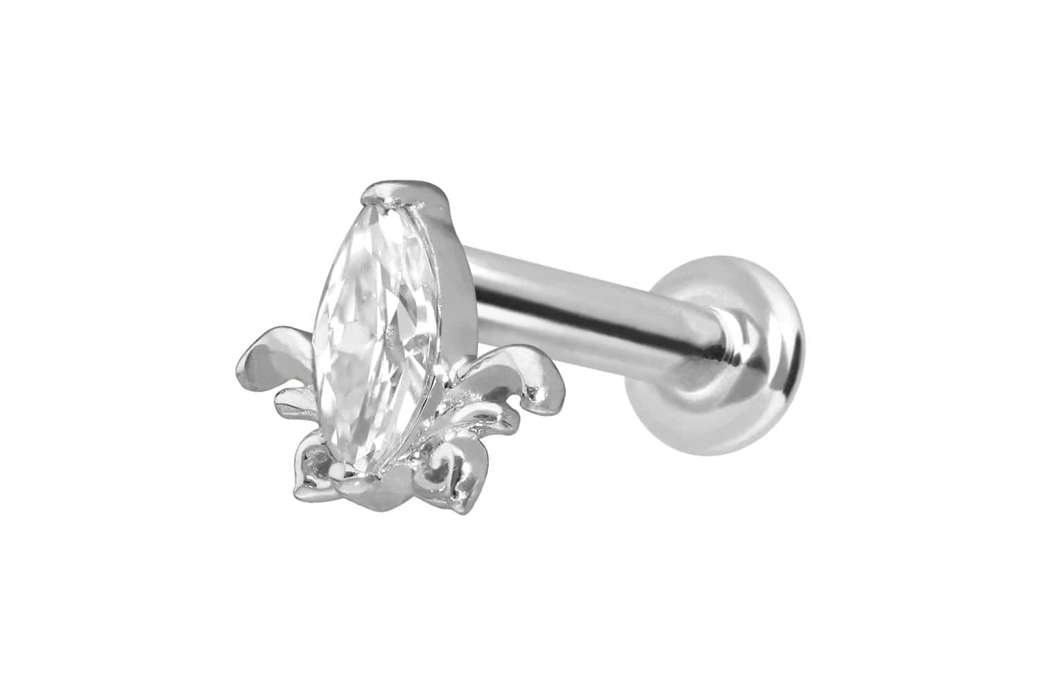 14 Karat Gold Labret Piercing mit Innengewinde MOISSANIT-LOTUSBLÜTE